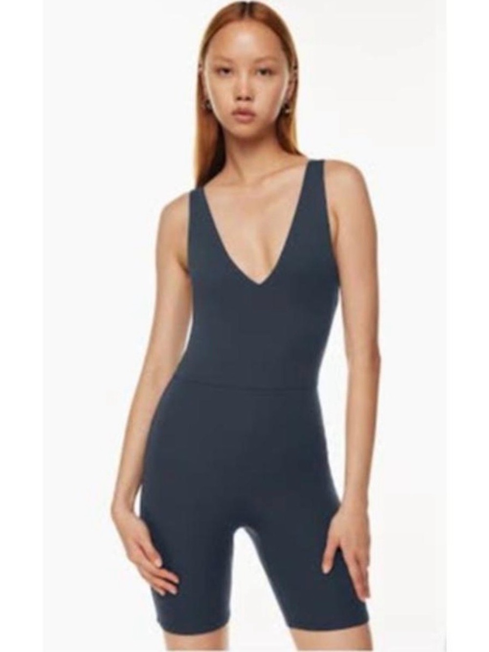 Aritzia Deep Green V-Neck Sleeveless Biker Romper